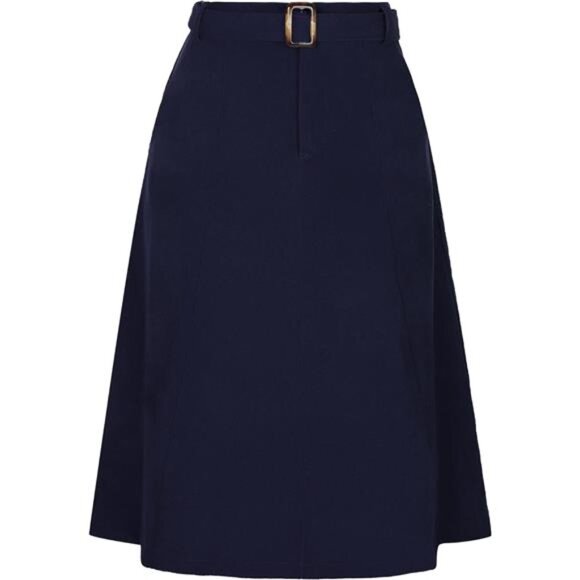 Women's High Waist Elastic Back A-Line Belted Skirt Blue - Picture 1 of 5